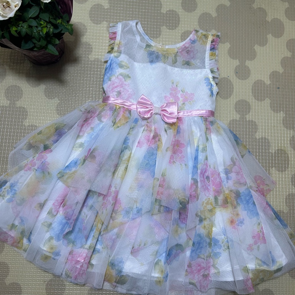 👶 Jona Michelle Floral Kids Dress with Pink Bow-Kindness Shop